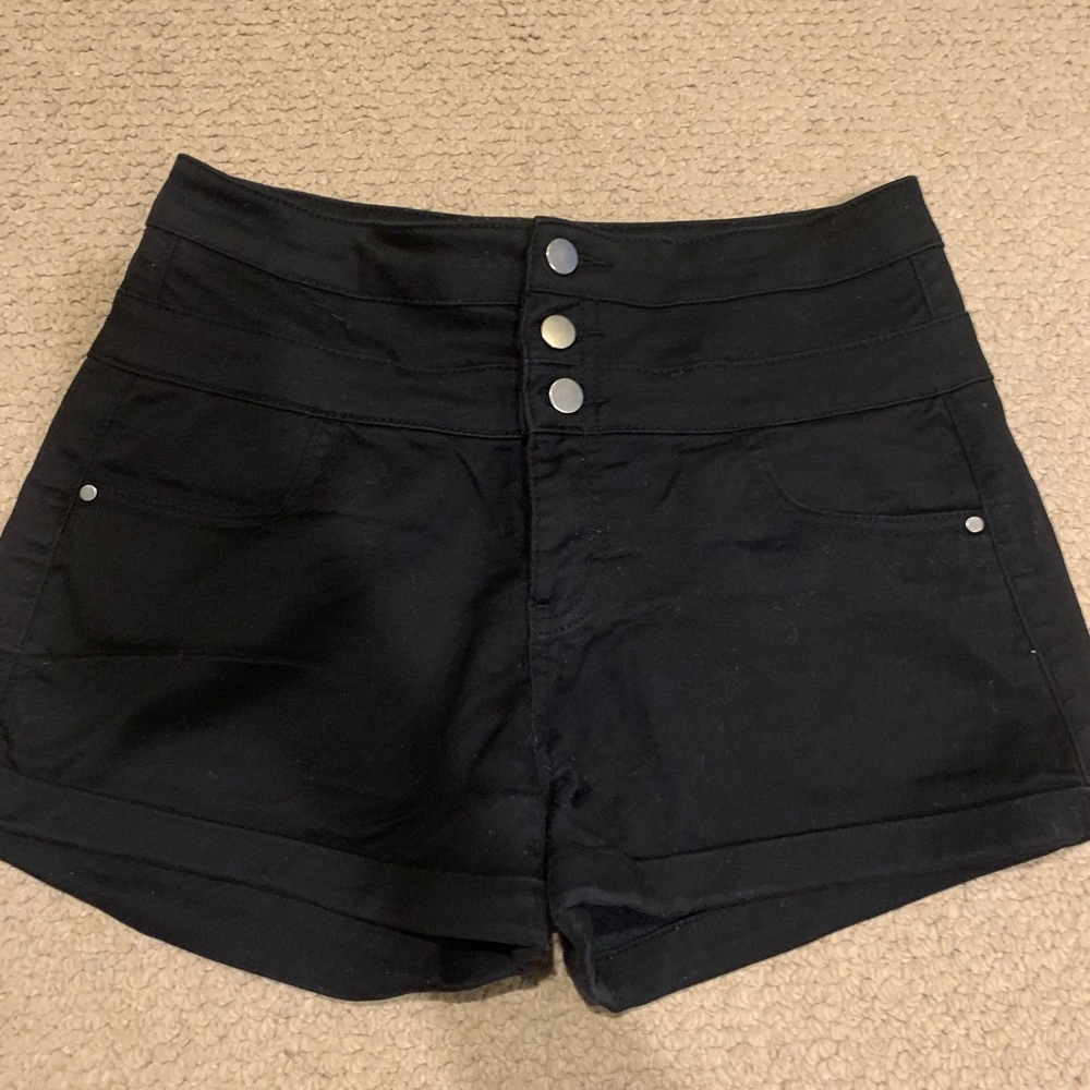 Tinseltown Black Denim High Waisted Jean Shorts